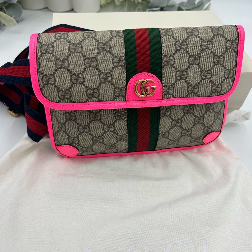 SOLD!!!!!  Women's Gucci OPHIDIA GG supreme canvas belt bag web stripe 80 cm NWT - Picture 6 of 14